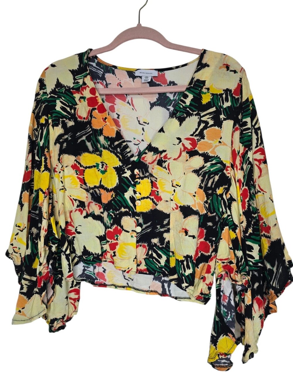 Warehouse vibrant, abstract floral blouse